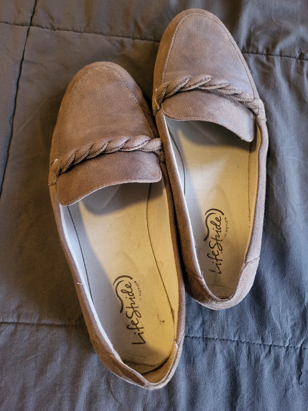 Life Stride Taupe Suede Braided Loafers - Women's Slip-On Flats